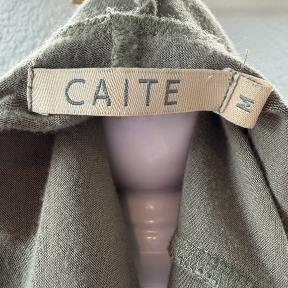 Caite / Athleta Floral Embroidered Open Front Olive Green Cardigan Vest Medium - Picture 3 of 8